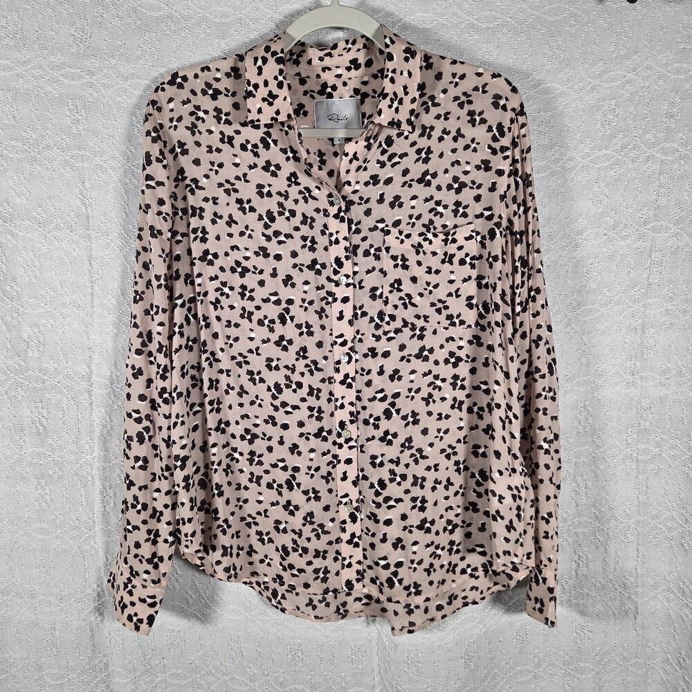 Rails Anna‎ Blouse Small Rose Floral Cheetah Print 100% Rayon Button Front Shirt
